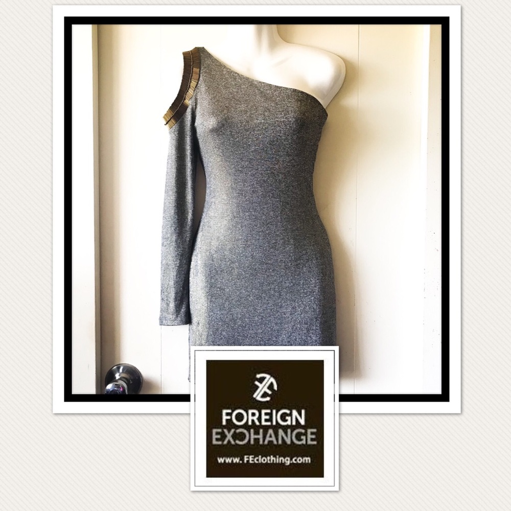 Gorgeous One Shoulder Silver Gold Mini Dress (S)
